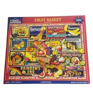 White Mountain Fruit Basket 1000 Piece Jigsaw Puzzle Vintage Style Sealed USA